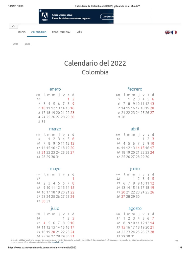 Calendario de Colombia Del 2022 ¿Cuándo en El Mundo PDF