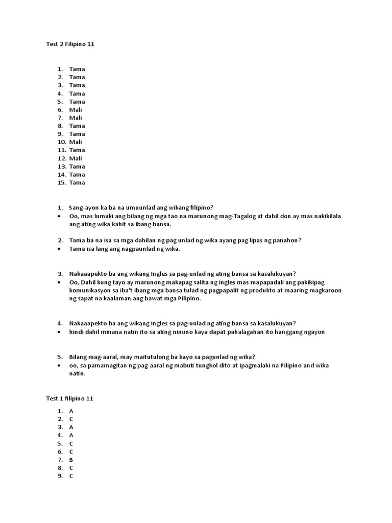 Test 2 Filipino 11 Summative | PDF