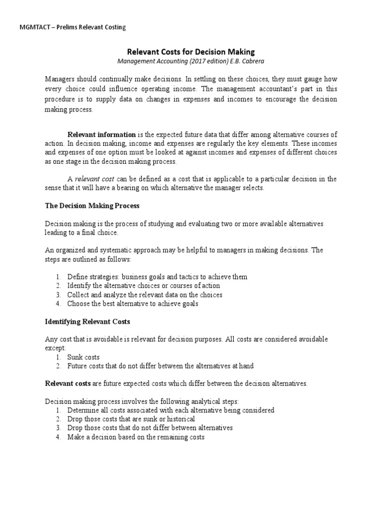 Relevant Costing in Decision Making | PDF | Decision Making | Cost