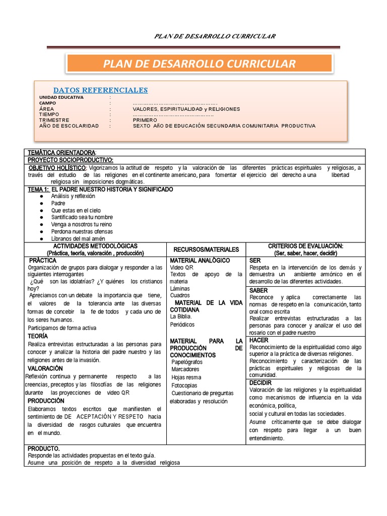 Ver 6to - Plan de Desarrollo Curricular | PDF | Pecado | Evaluación