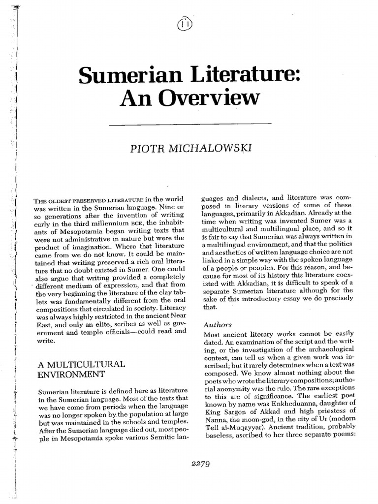 Sumerian Literature An Overview | PDF