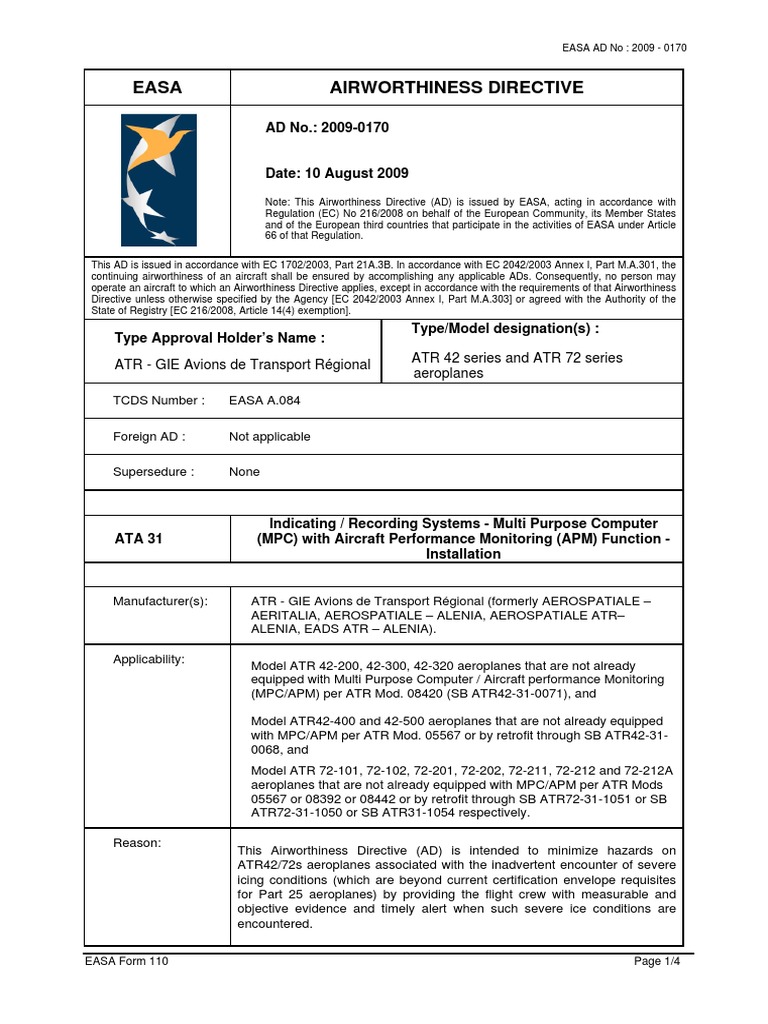 Easa Airworthiness Directive: AD No.: 2009-0170 | PDF | Airplane ...