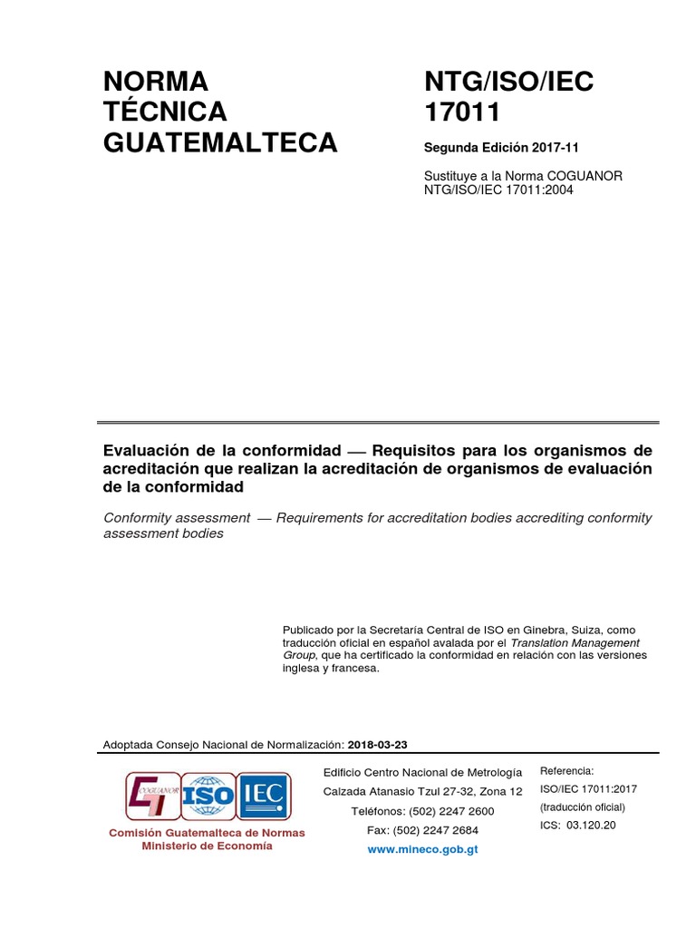 NTG Iso Iec 17011 2017 (S) | PDF | Organización internacional para la ...