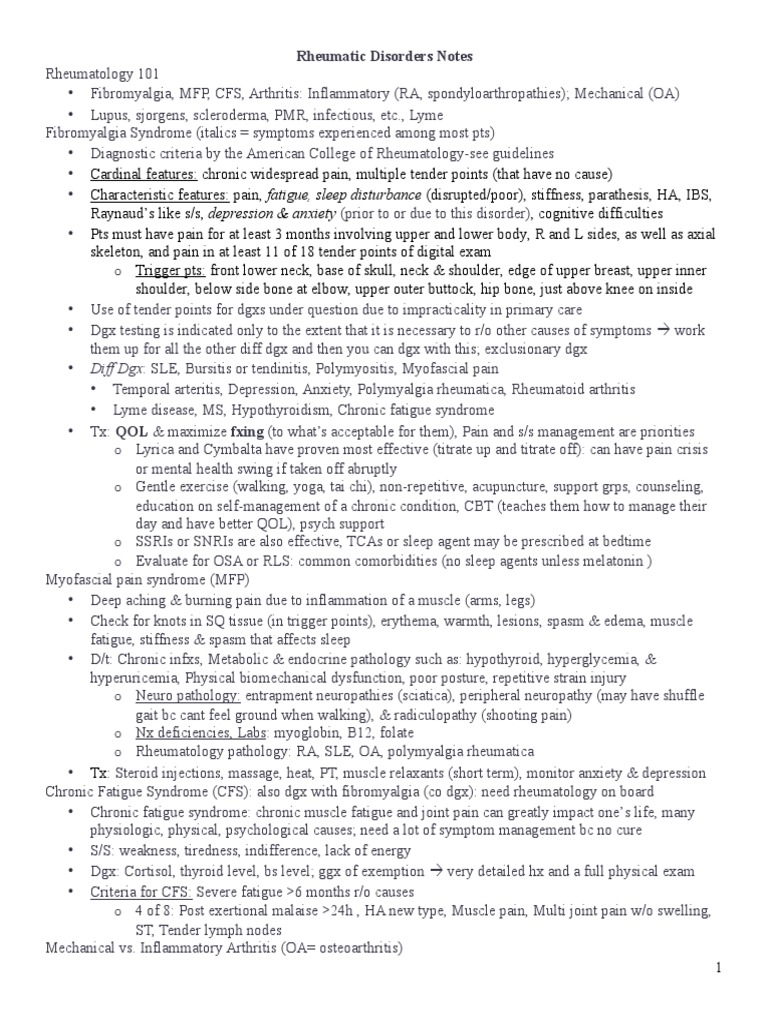 Rheumatology Notes | PDF | Rheumatoid Arthritis | Fibromyalgia