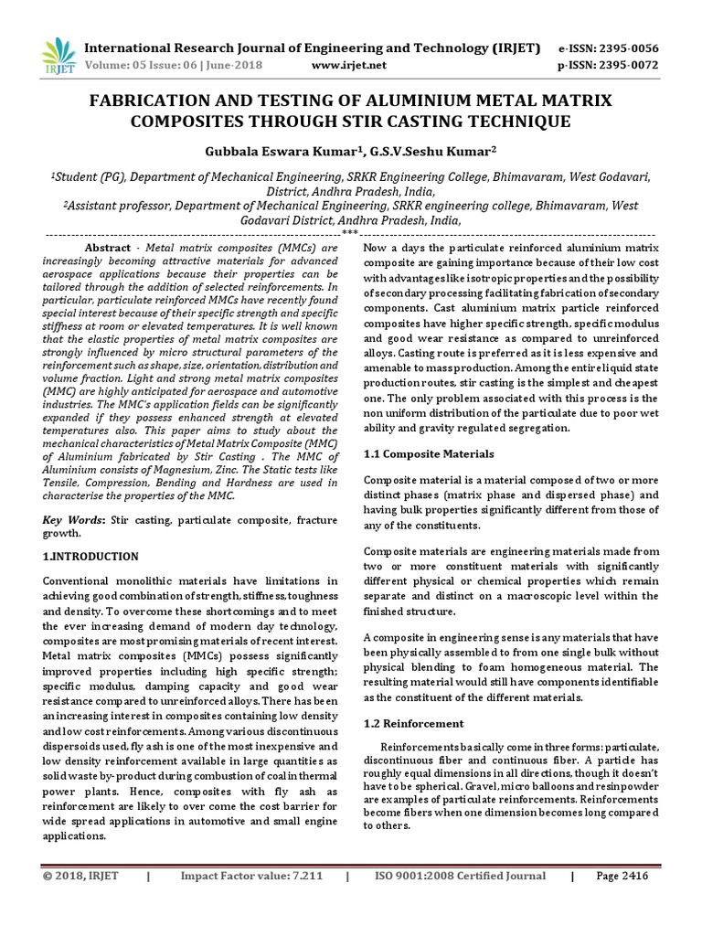 Fabrication and Testing of Aluminium Metal Matrix Composites Through ...