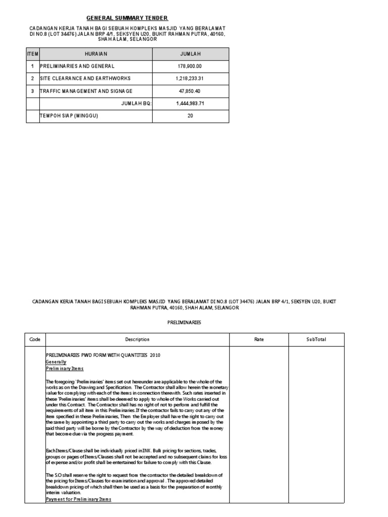 General Summary Tender: Lampiran E | PDF | Insurance | Indemnity