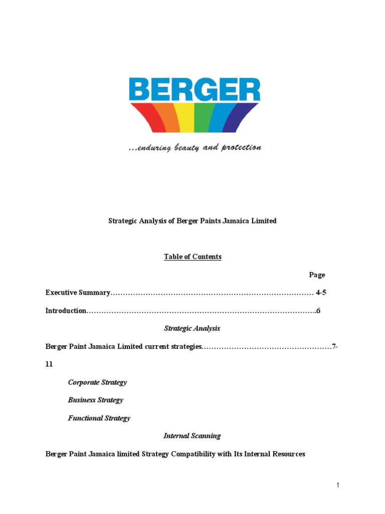 Strategic Analysis of Berger Paint Limited PDF Strategic Management