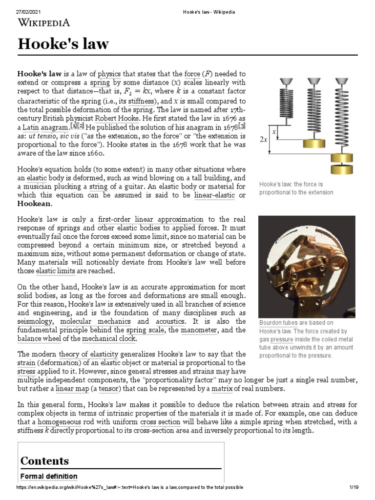 Hooke's Law Wikipedia PDF Linear Elasticity Stress (Mechanics)