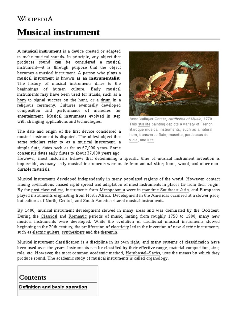 Musical Instrument Definition and Basic Operation Download Free PDF
