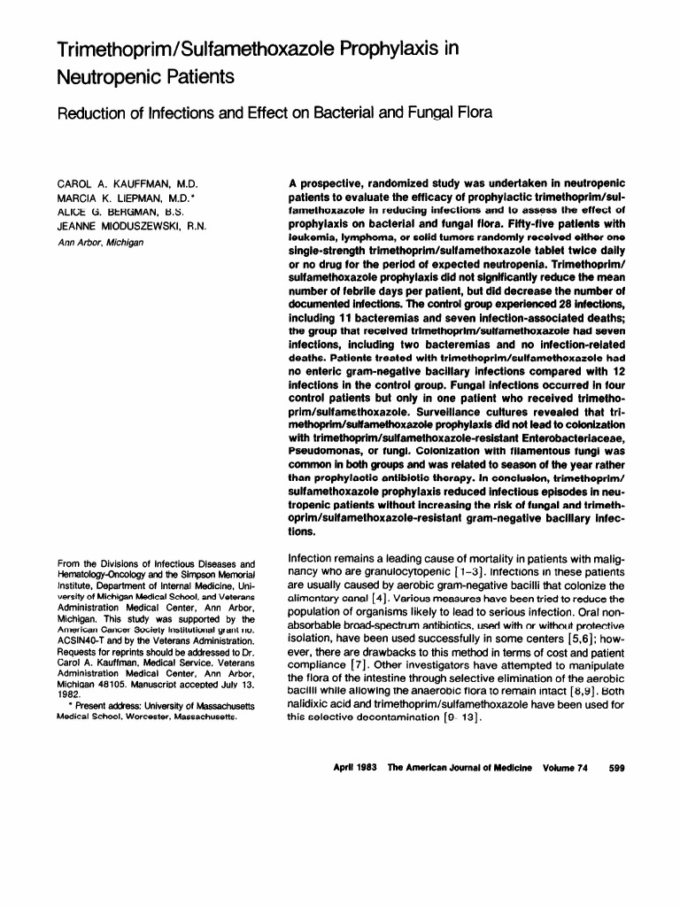 Trimethoprim/Sulfamethoxazole Prophylaxis in Neutropenic Patients PDF