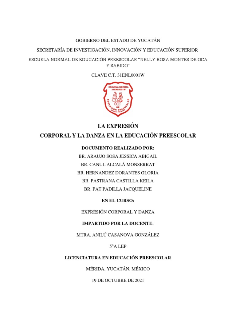 Importancia de La Expresión Corporal y La Danza en Preescolar | PDF ...