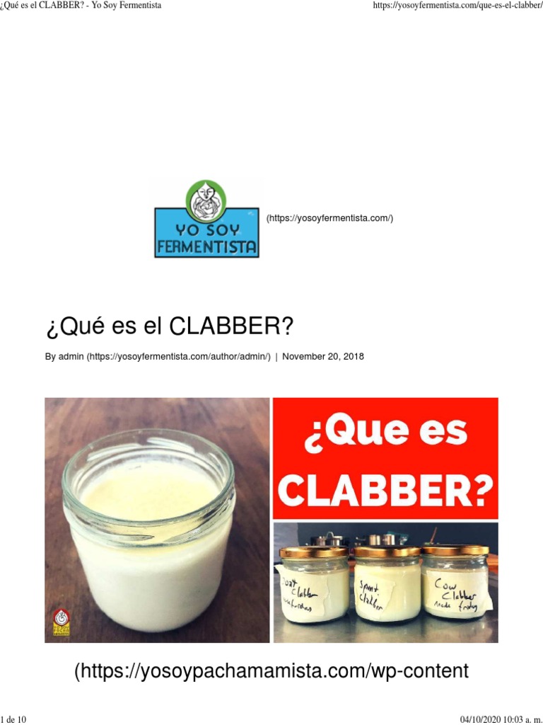 ¿Qué Es El CLABBER Yo Soy Fermentista PDF Leche De masa fermentada