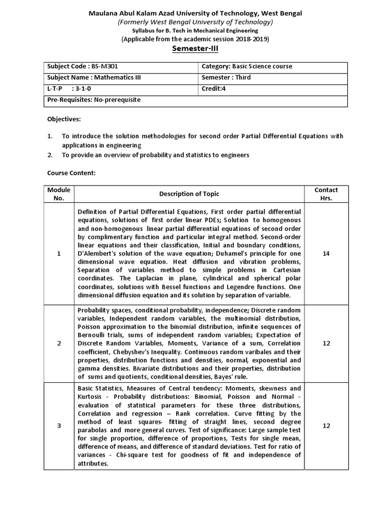 Makaut mathematics iii syllabus pdf differential equations