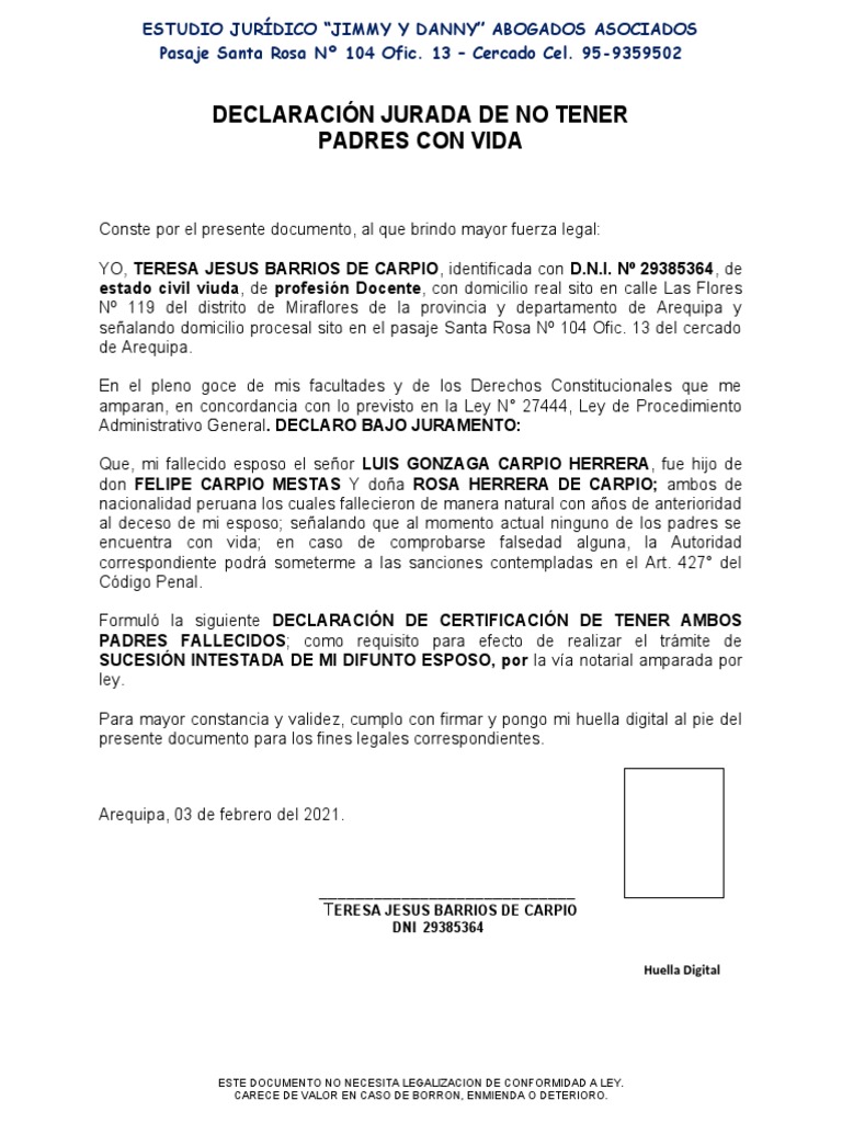 Declaración Jurada de No Tener | PDF