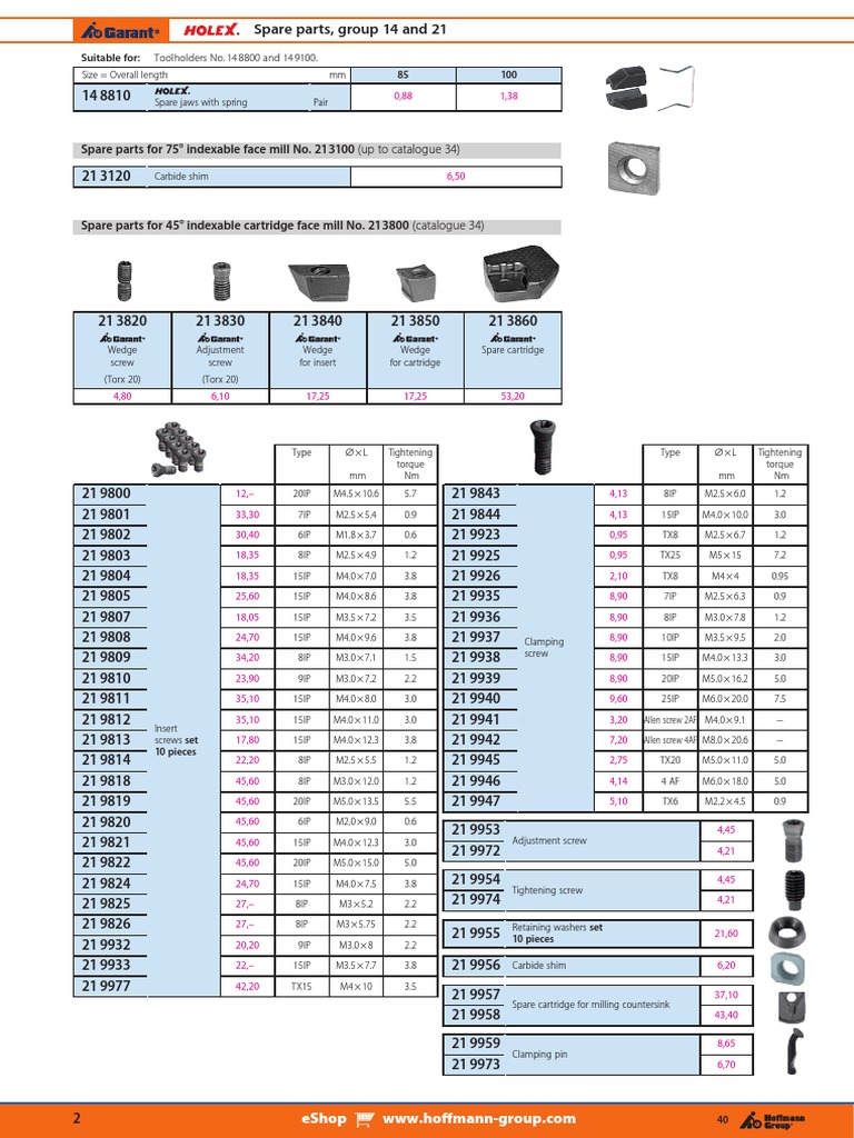 Catalog 40 Spare Parts, PDF, Screw