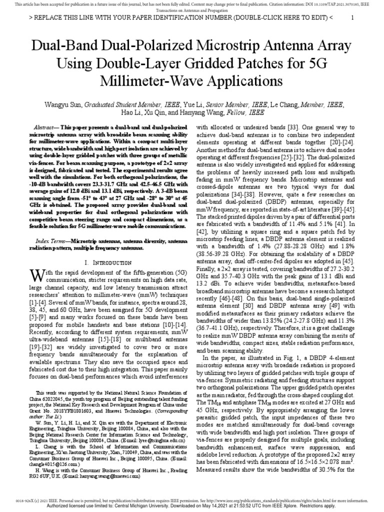 DualBand DualPolarized Microstrip Antenna Array Using DoubleLayer