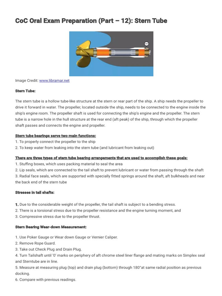 Stern Tube Bearing Inspection Guide | PDF | Propeller | Bearing ...