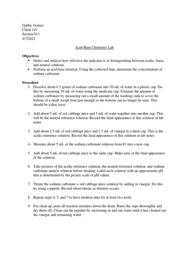 Acid Base Lab PDF Chemistry Titration