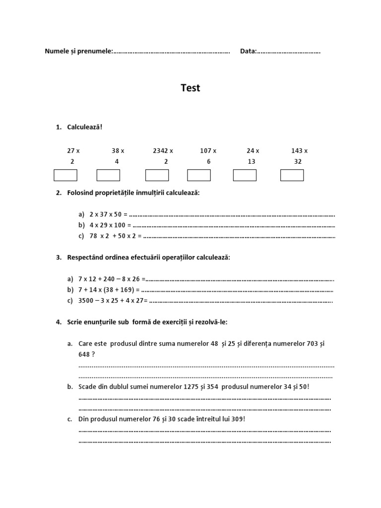 Modul II Test de Evaluare Matematica Cap.4. | PDF