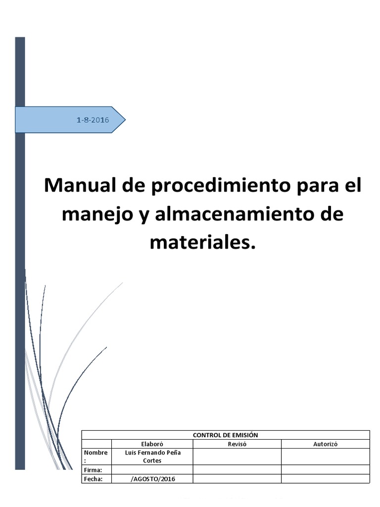 Manual de Procedimiento para El Manejo y Almacenamiento de Materiales ...