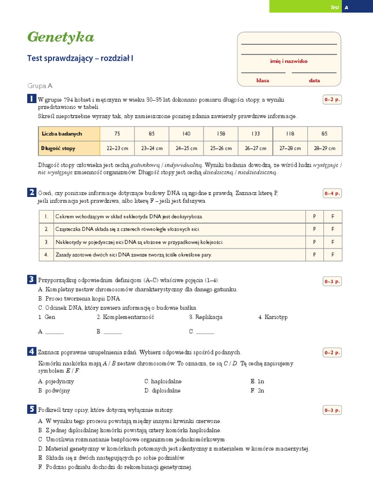 Sprawdzian Genetyka Klasa 8 Nowa Era