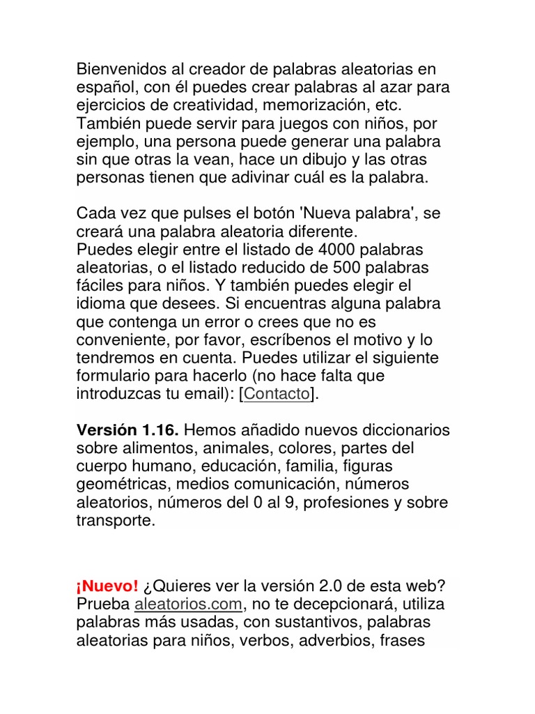 Generador de Palabras Aleatorias en Español | PDF