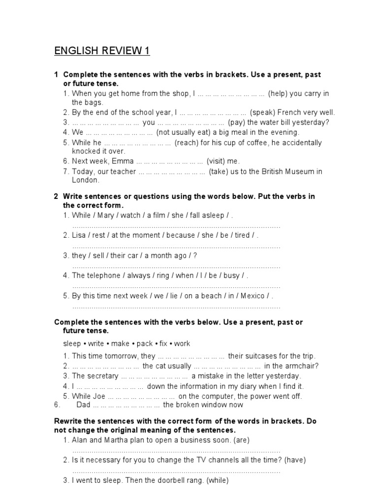 English Review: Verb Tenses and Structures | PDF | Grammatical Tense