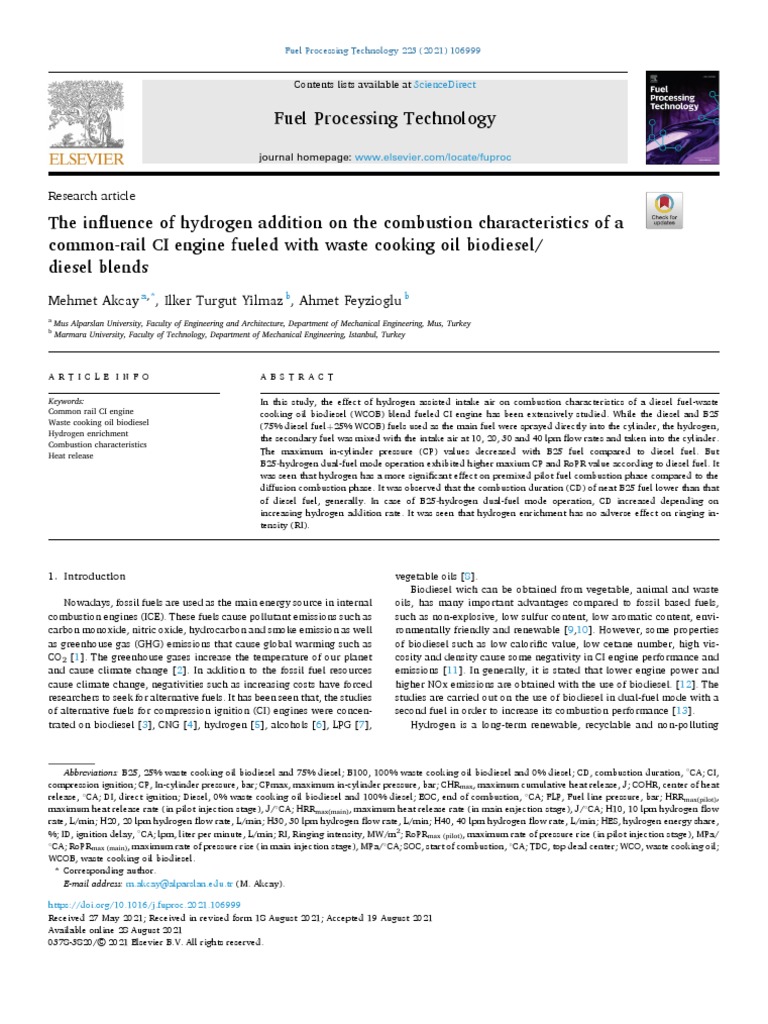 The Influence of Hydrogen Addition On The Combustion Characteristics ...