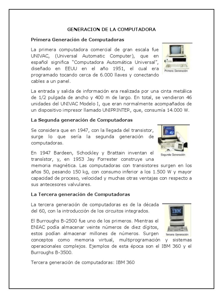 Evolución de las Generaciones de Computadoras | PDF | Microprocesador ...