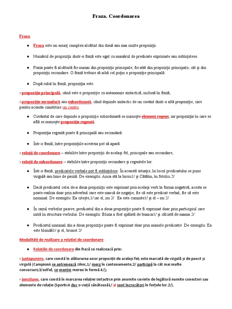 Fraza. Coordonarea | PDF