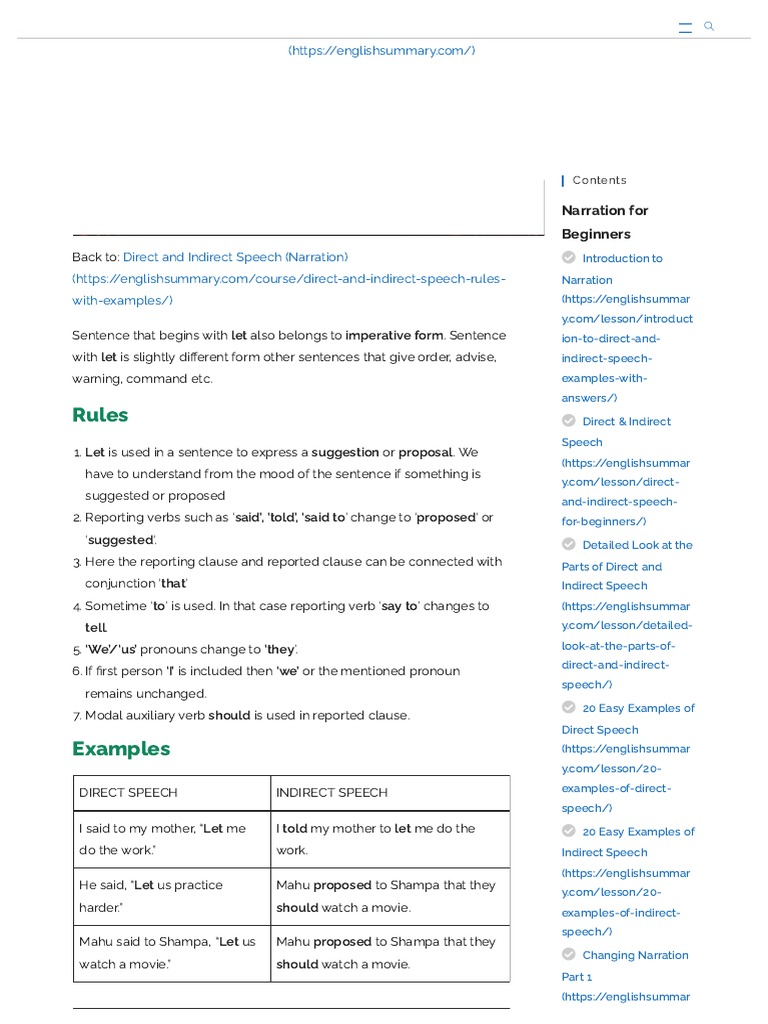 'Let' Sentences in Direct and Indirect Speech - Rules & Examples ...