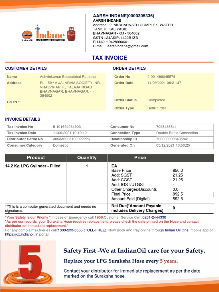 Invoice PDF Liquefied Petroleum Gas Invoice