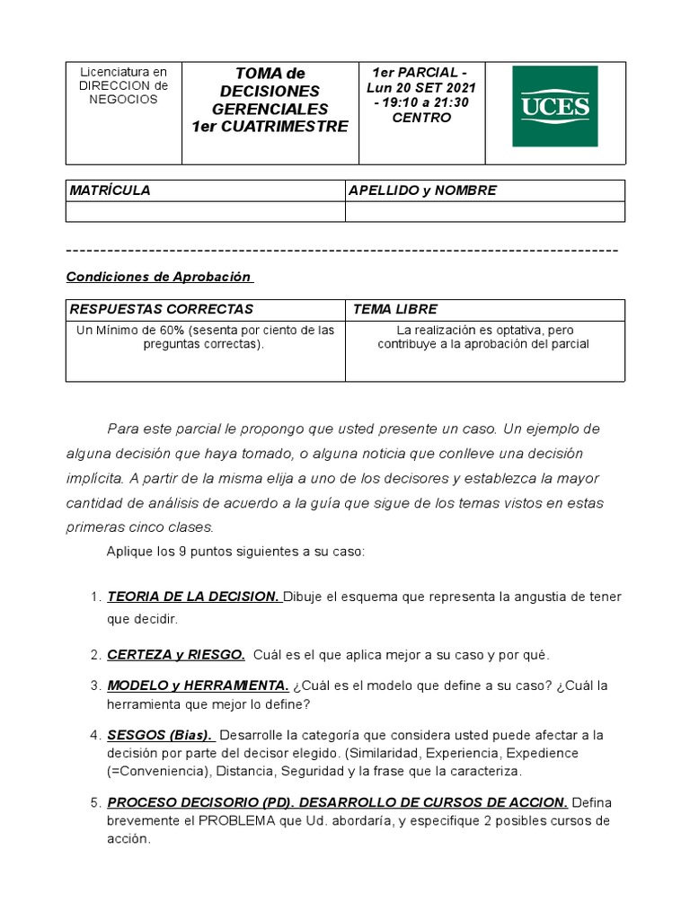 1 Parcial | PDF | Toma de decisiones | Ciencia cognitiva