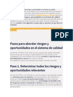 pasos para abordar riesgos y opornunidades en calidad