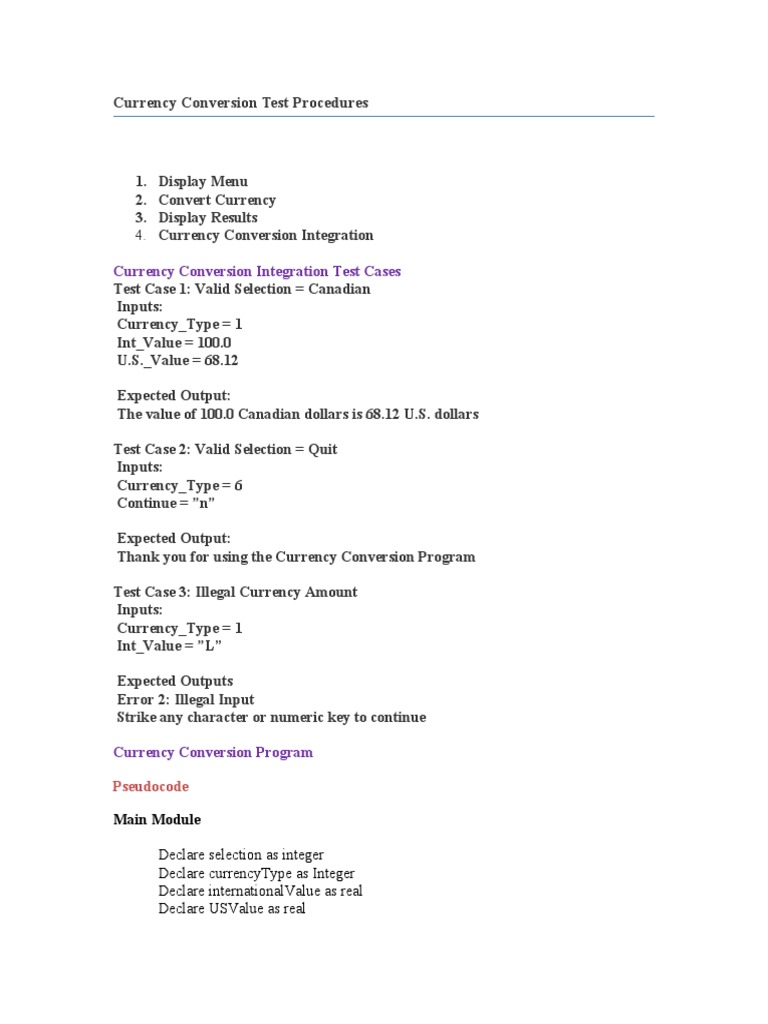 Currency Conversion Program Guide | PDF | Boolean Data Type | Currency