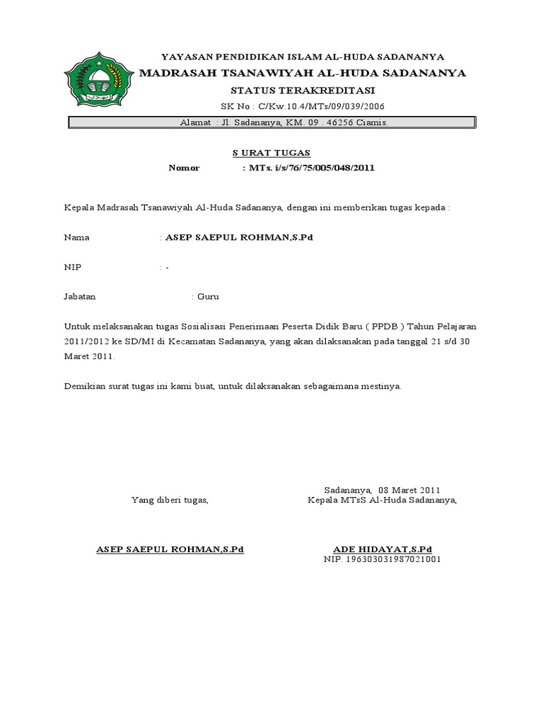 Surat Tugas Ppdb