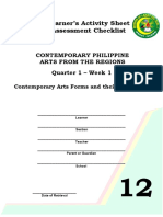 Learner's Activity Sheet Assessment Checklist: Contemporary Philippine Arts From The Regions Quarter 1 - Week 1