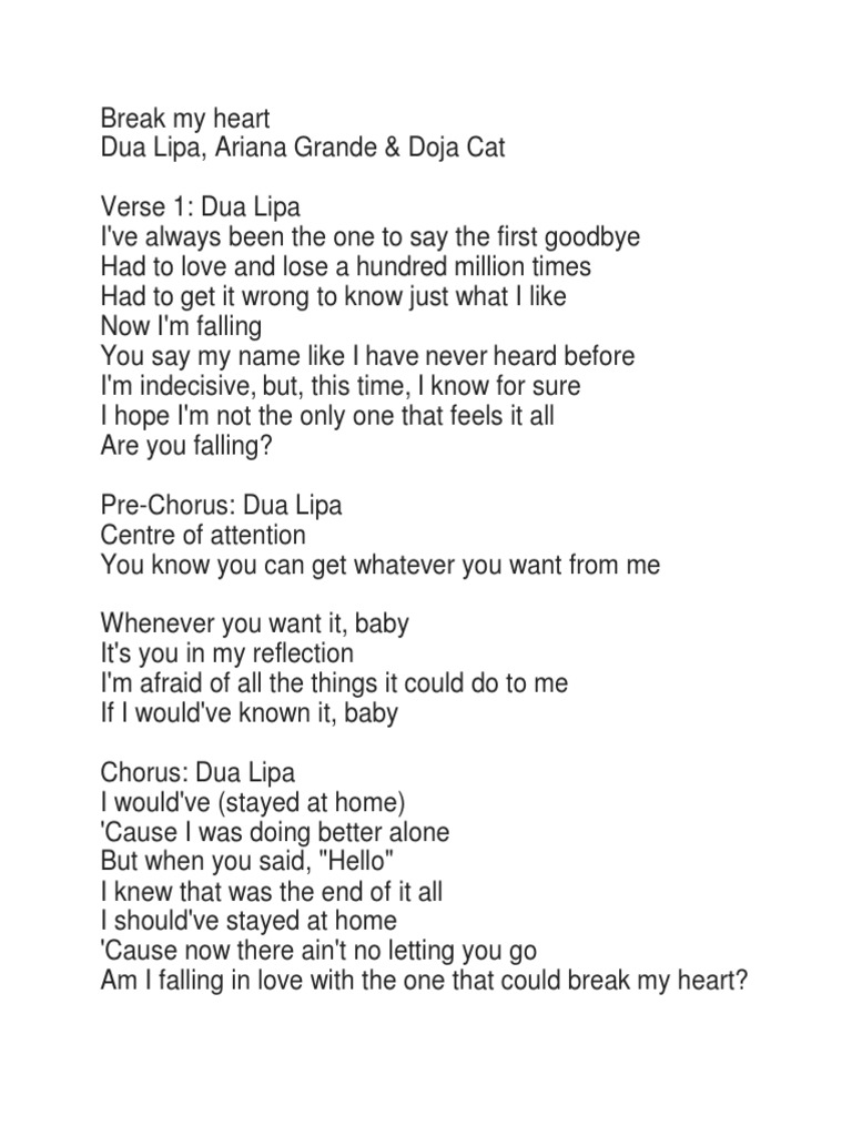 Break my heart lyrics descargar gratis pdf song structure songs