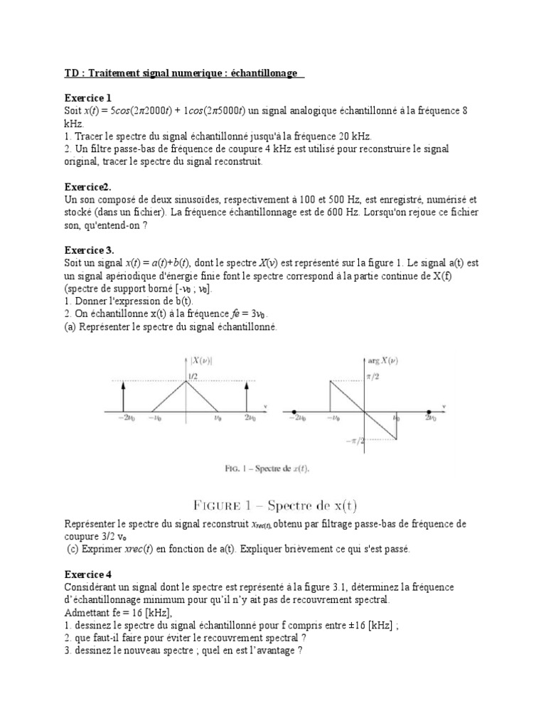 Exercices de Traitement Numérique du Signal | PDF | Échantillonnage ...