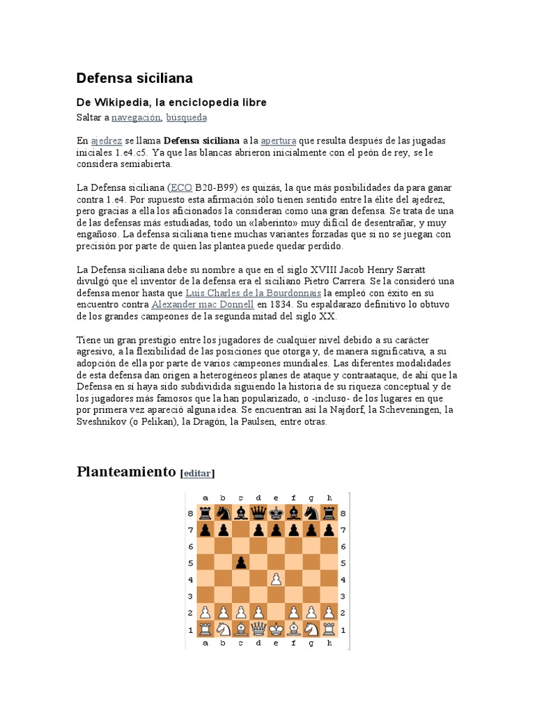 Aperturas de Ajedrez - Defensa Siciliana | PDF | Juegos de mesa ...