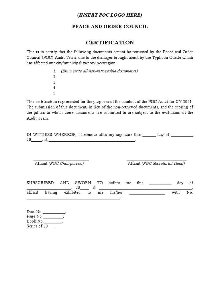 Annex E Certification For Damaged Documents Due To Typhoon Odette PDF