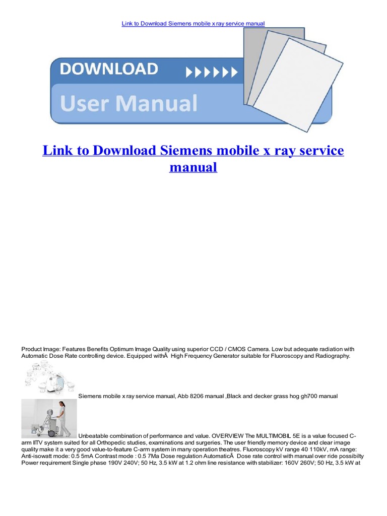 Siemens Mobile X Ray Service Manual Download PDF