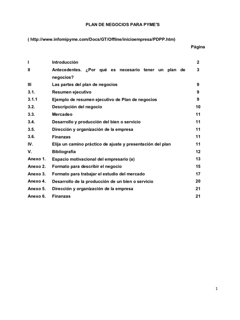 Plan de Negocios para PYMES | PDF | Pequeñas y medianas empresas ...