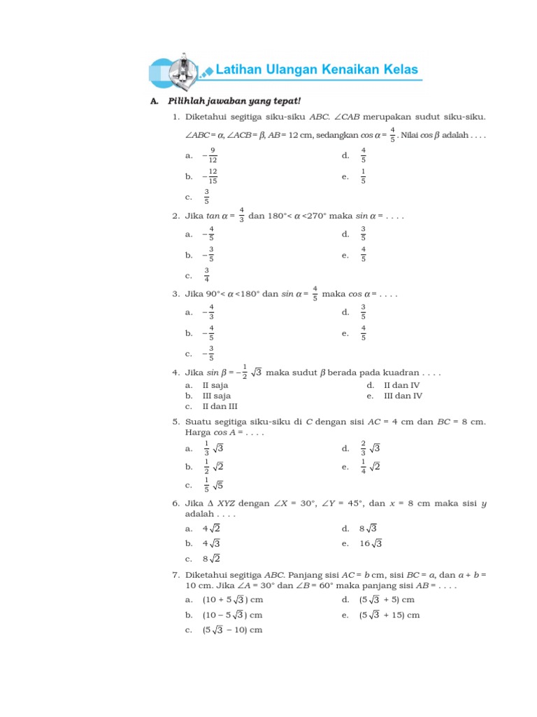 MTK Soal Latihan Kenaikan Kelas XI SMK TI PDF