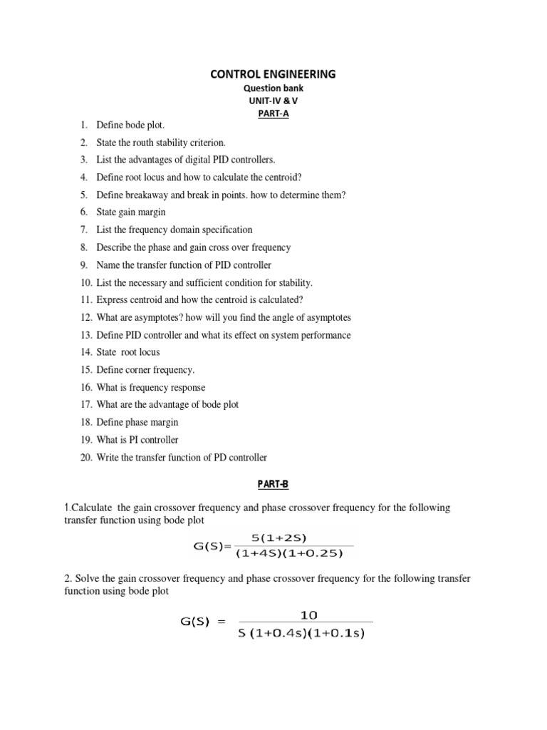 Control Engineering Question Bank: Units IV & V | PDF