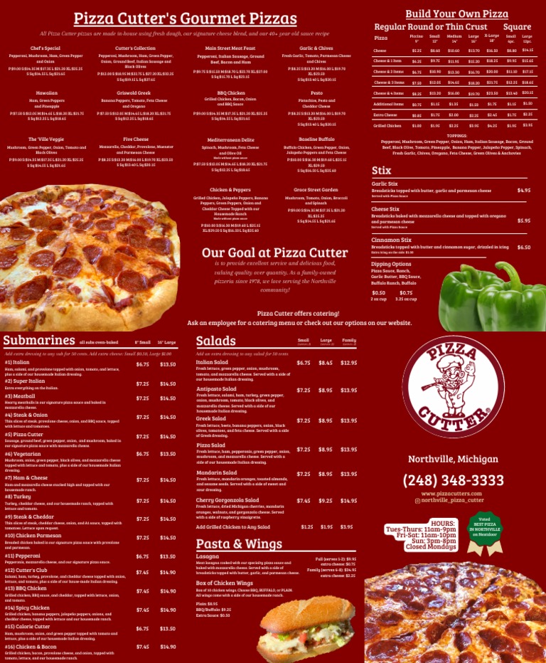 Northville Pizza Cutter Menu PDF Pizza Lasagne