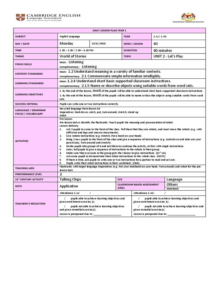 Lesson Plan Week 40 Group Ab | PDF | Word | Teachers