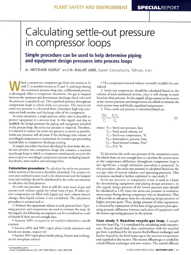 Calculating Settle Out Pressure in Compressor Loops PDF
