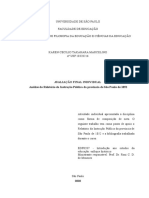 Análise Do Relatório Da Instrução Pública Da Província de São Paulo de 1852