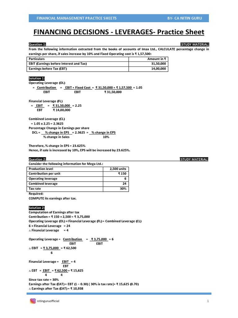 Financial Leverage and Operating Analysis | PDF | Leverage (Finance ...